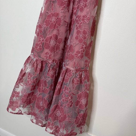 Lulus Feeling Like Forever Rose Jacquard Organza Lace-Up Midi Dress rose small - Picture 8 of 15